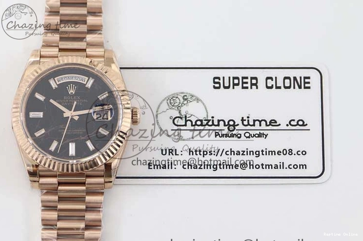 0419 Day Date 40mm RG 904L Steel TWF 1:1 Best Edition Black Crystal Dial on RG Bracelet A MoistureWicking 2349